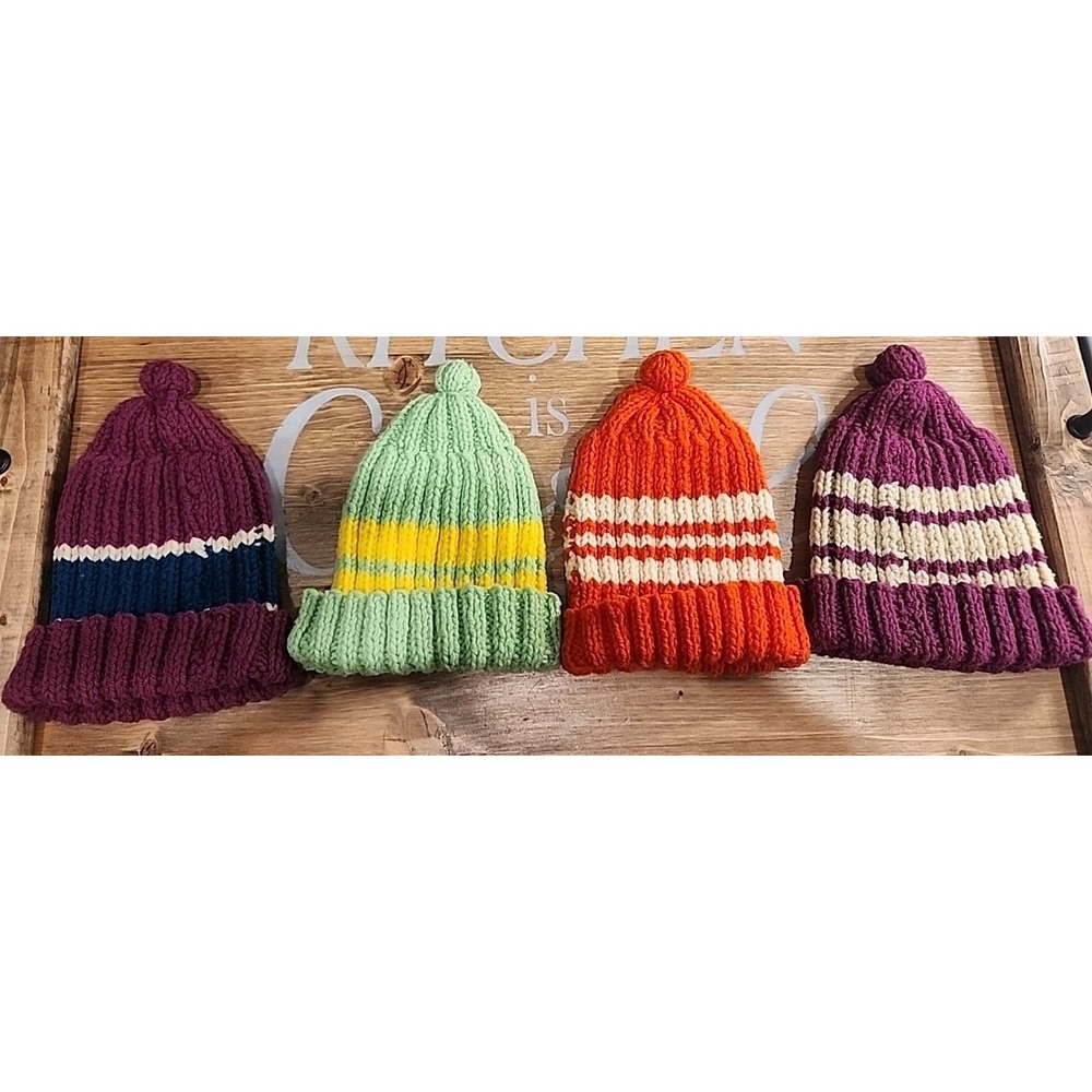 4 Homemade Knitted Beanies Baby‎ Toddler Super Soft & Warm